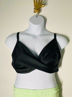 Black Wrap Style 1X Bikini Top With Adjustable Straps & Back Band - Womens Swimw